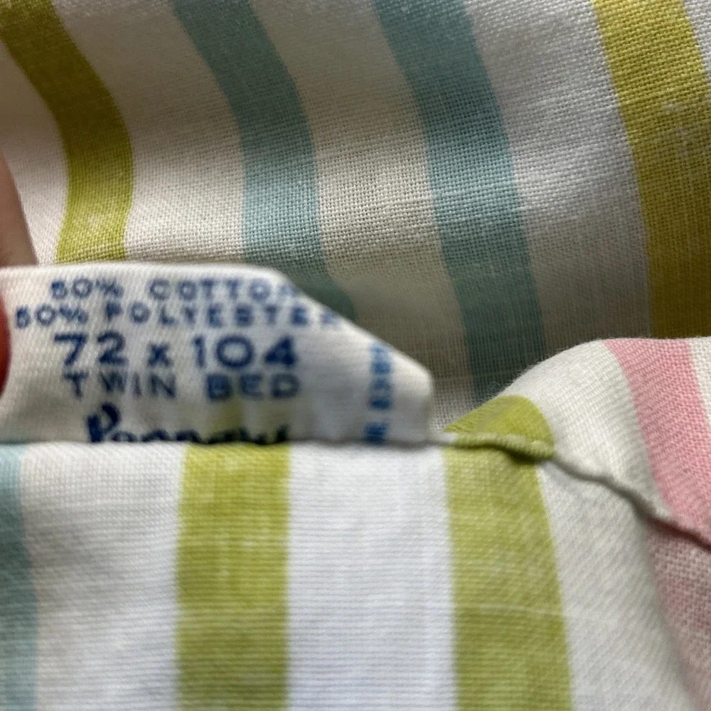 Twin Flat & Pillow Case Striped Bed Sheet 1960-1970 Mod MCM VTG Penn Press